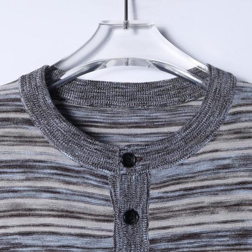 9217SDSA男装2026新款高贵轻奢休闲条纹亨利领针织短袖T恤百搭简约 商品图2