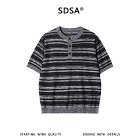 SDSA男装2026新款高贵轻奢休闲条纹亨利领针织短袖T恤百搭简约