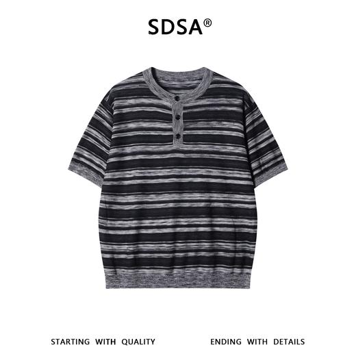 SDSA男装2026新款高贵轻奢休闲条纹亨利领针织短袖T恤百搭简约 商品图0