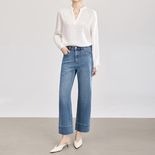 「高货wl」全新升级【铂金会员275/天猫369/差价94】(00411)洛诗琳气质爱心压印牛仔裤女2026春夏新款高腰显瘦直筒裤 商品图0