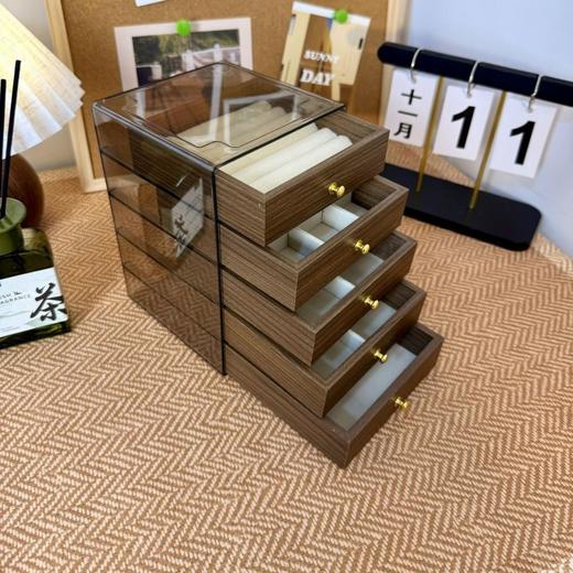 【SWEET&COCO 胡桃木色 五层首饰收纳盒 】13*13*19cm 收拾收纳整整齐齐 5层大容量 可拆卸隔层 商品图7