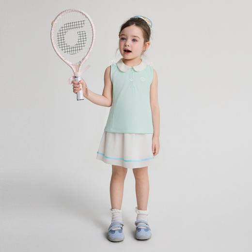 笛莎Deesha 2026年夏季新款小童女童短裤套珠地布10A抗菌运动风娃娃领蝴蝶结装饰套装 商品图2