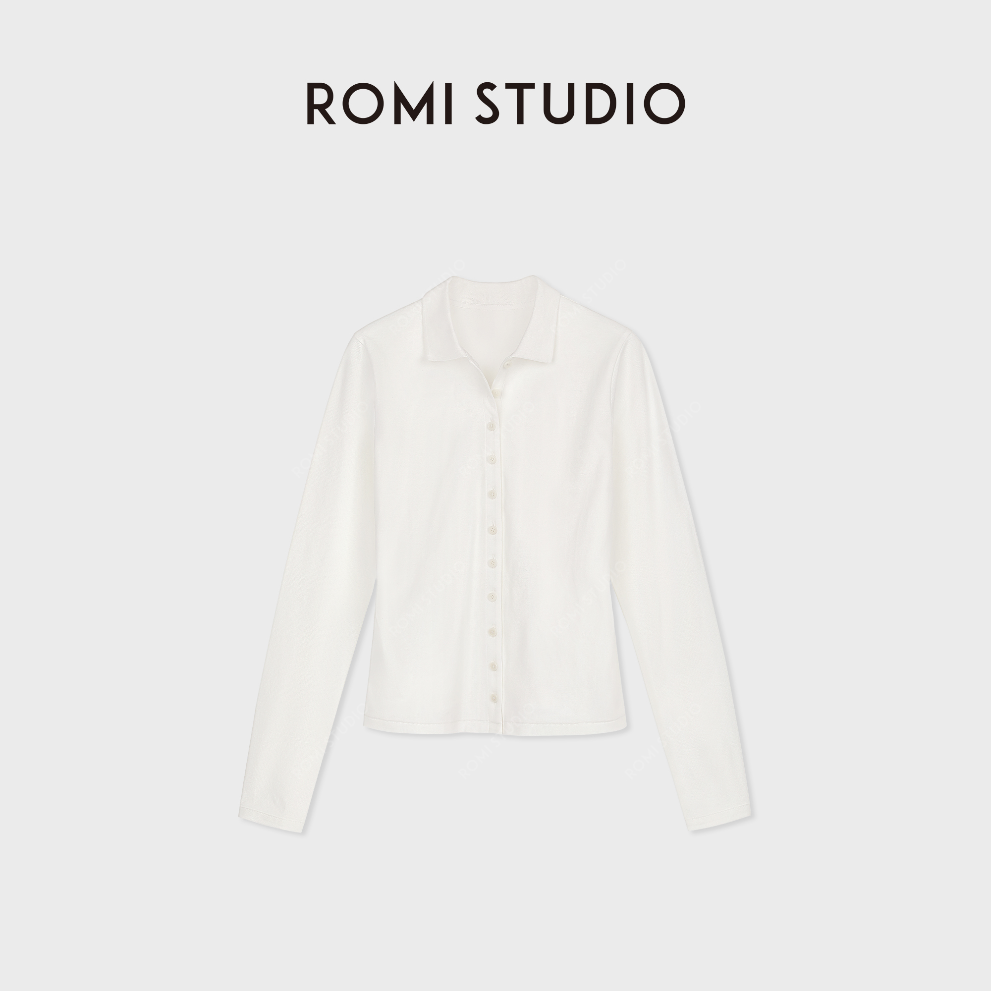 ROMI STUDIO“简约老钱”强捻长绒棉纱挺括翻领开襟上衣RWCSSG7535