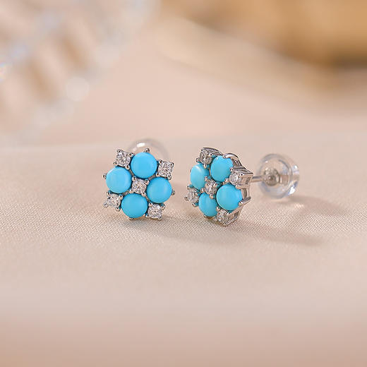 【四叶嘉宁】原矿绿松石S925纯银圆珠四叶草耳钉【CW-ED04474】 商品图2