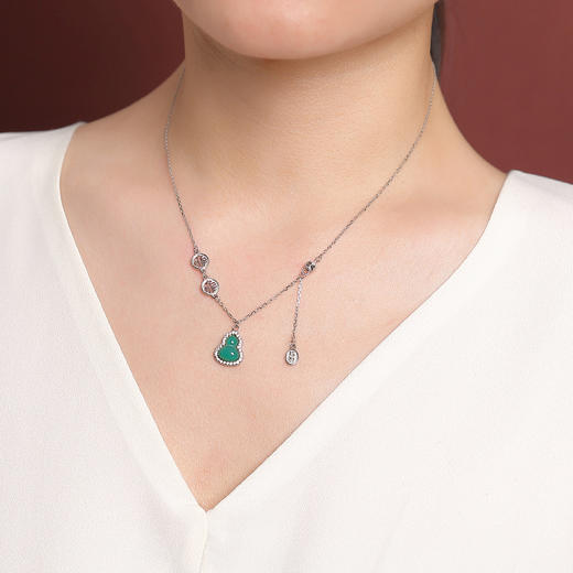 【招财葫芦】S925纯银镀金绿玉髓葫芦招财福字套链【CW-XL00533】 商品图3