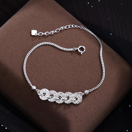 子佩集【五路财源】S925银手链【SL0704188】五连环招财钱币2509 商品图0