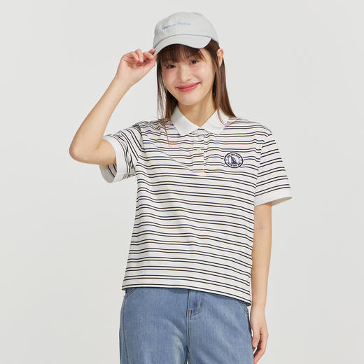 笛莎Deesha 2026年夏季新款青少年条纹刺绣经典翻领POLO T恤 商品图1