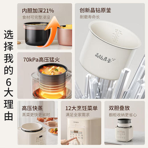 九阳电压力煲5L升晶钻原釜瓷晶双胆深汤多功能电压力锅高压电饭煲 商品图1