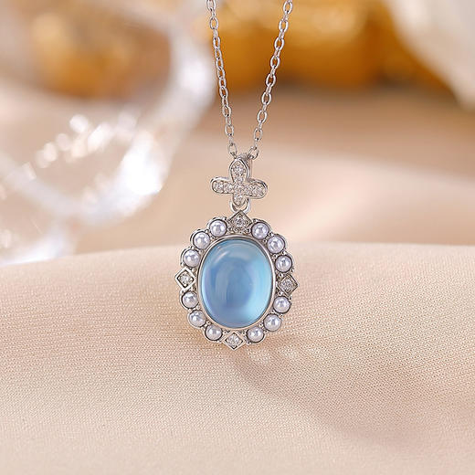 【深海安然】S925纯银海蓝宝珍珠几何蛋面吊坠【CW-DZ07152】 商品图1