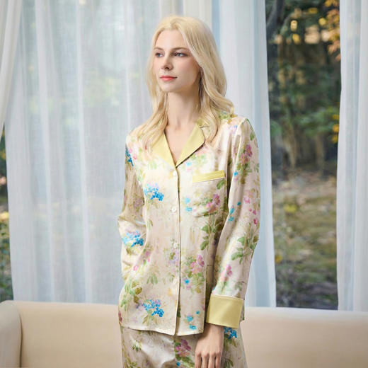 Solo seta22姆米女士真丝花卉印花睡衣套装桑蚕丝家居服2026春夏 商品图2