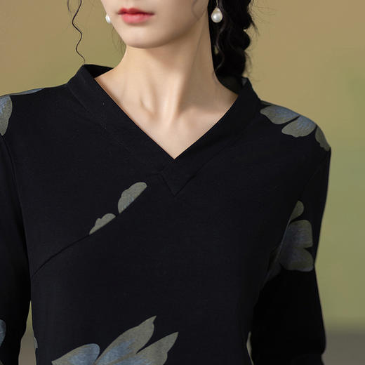 【林栖设计小店】2025秋季新品棉混纺印花国风拼花边连衣裙1953306 商品图3