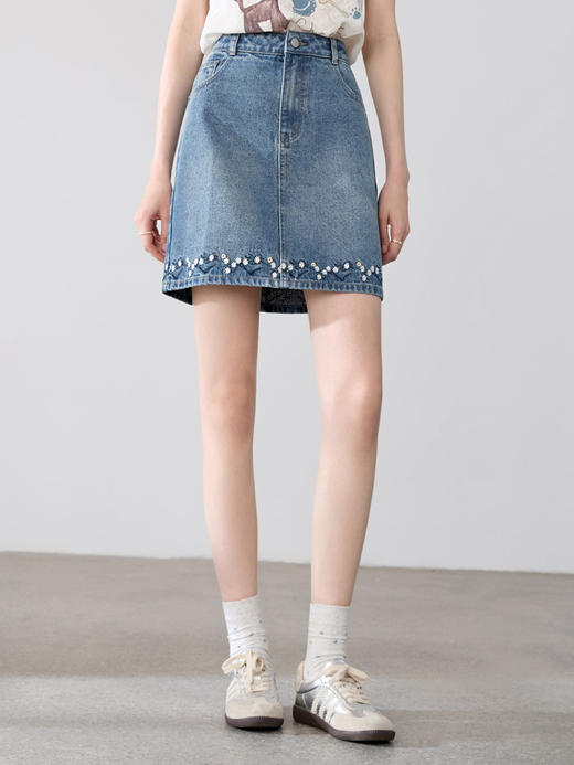 【百图lulu定制】【雏菊牛仔半裙】 设计感小花刺绣牛仔裙女短裙 商品图0