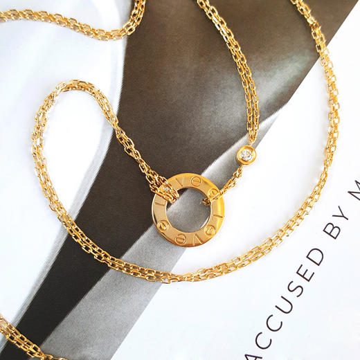 【95新】Cartier卡地亚LOVE系列B721950018K黄金镶2钻小圆饼LOVE项链链长约41cm女士050326NJS20 商品图3