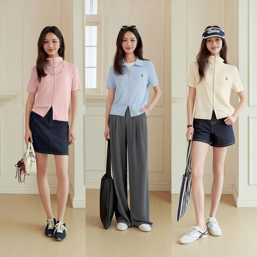 【严选】【奶油拉链衫】诗凡黎莱赛尔翻领针织开衫2026春夏双拉链短袖上衣7H3131301 商品图1