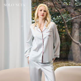 Solo seta22姆米玻尿酸真丝睡衣套装桑蚕丝长袖长裤刺绣家居服