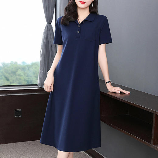 翻领短袖连衣裙女2026新款夏季大码女装宽松女士polo休闲直筒裙子 商品图3