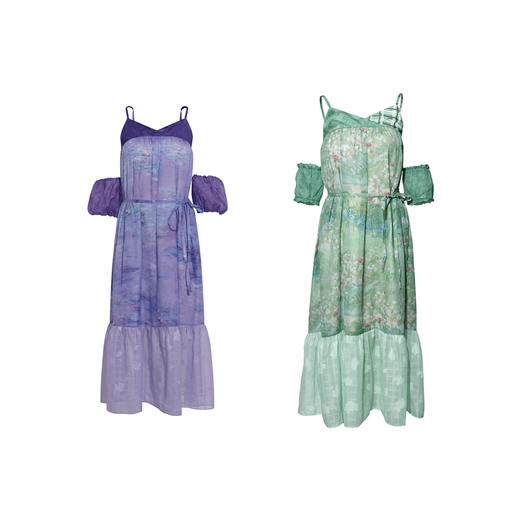 两三事 无尽夏 2026春季新款度假风露肩花苞袖印花连衣裙长裙 商品图4