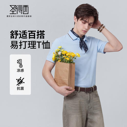 【含棉&凉感抗菌】圣得西t恤短袖男2026新款夏季清凉舒适质感上衣 商品图0