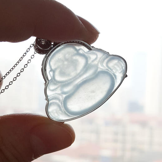 【天然正品】A货翡翠AU750精品白金镶钻镶天然冰种佛公翡翠（吉祥、平安）吊坠项链30.0*29.6*7.6MM（皆取最大值）060326NJS15 商品图3