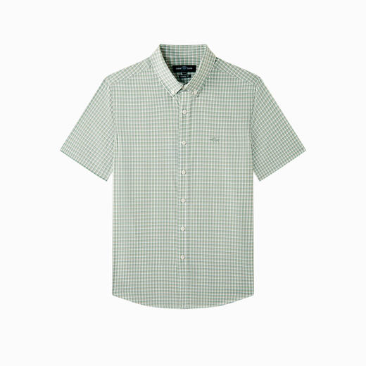 德鲨草绿色短袖格子衬衫男青年2026夏新款打底舒适上衣男弹力衬衣 商品图4