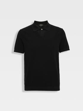 callisto黑色长绒棉中空大珠地弹力T恤