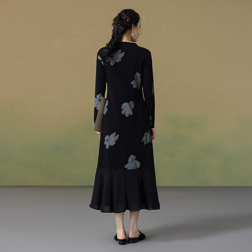 【林栖设计小店】2025秋季新品棉混纺印花国风拼花边连衣裙1953306 商品图2