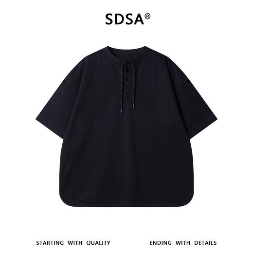 RY39059SDSA男装2026新款高贵轻奢韩系纯色抽绳系带短袖T恤百搭舒适上衣 商品图1