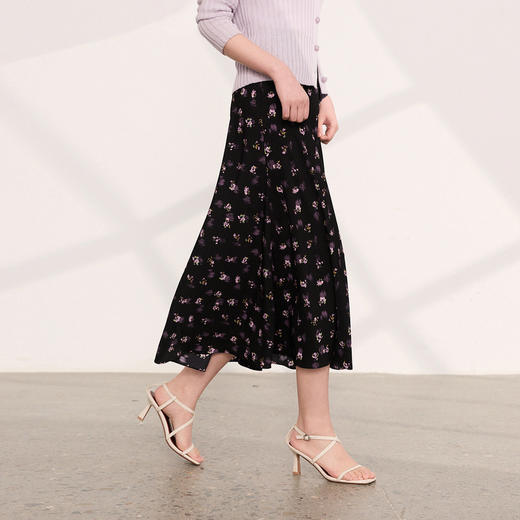三彩2026夏季新款松紧高腰碎花半身裙斜裁A字裙鱼尾裙浪漫长裙M 商品图2