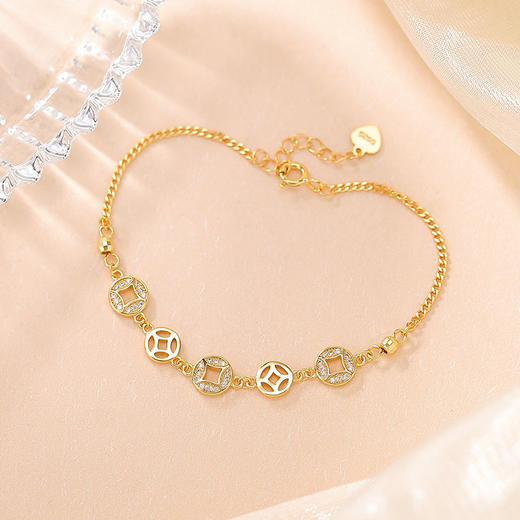 【福运常在】S925纯银镀金铜钱钱币招财手链【CW-SL12014】 商品图2