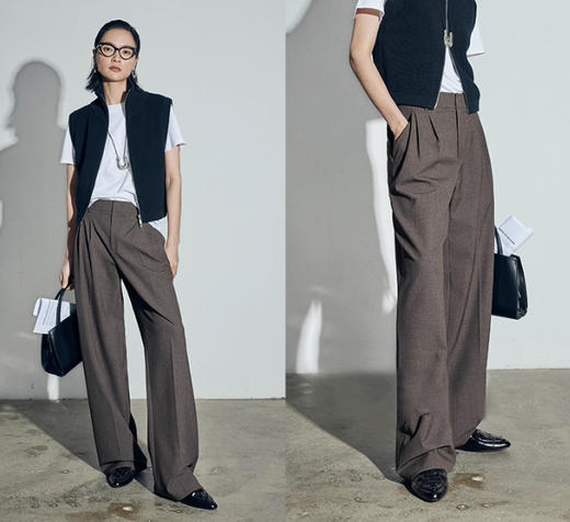 松露灰棕多层打褶阔腿西裤 温柔灰调清冷西装裤 高智感拿捏得刚刚好 三道褶设计 自带复古书卷气 精致 TR 面料 超好打理 商品图0