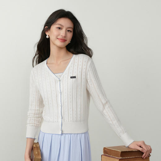 【严选】诗凡黎撞色花边镂空针织开衫吊带两件套千金风优雅26春新款7H3431341 商品图2