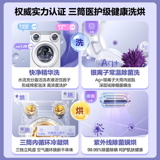 美的（Midea）可爱多滚筒洗衣机全自动 带烘干洗烘一体 11KG三筒内衣洗 三桶年度机皇MD11DDEX 商品图3