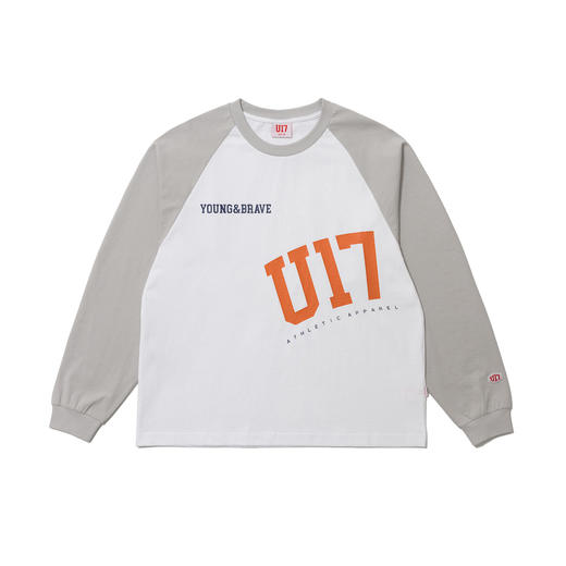 U17 17度印花撞色插肩长袖Tee 白色/灰色 商品图0