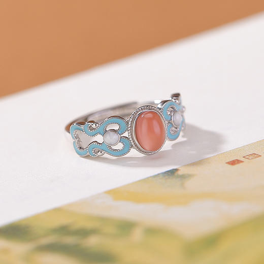 【国风如意】S925纯银水红南红玛瑙复古珐琅如意开口戒指【CW-JZ07515】 商品图1