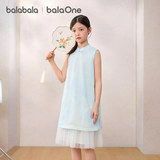 巴拉巴拉童装女童裙子儿童连衣裙2026夏新款新中式旗袍裙拼接网纱 商品图1
