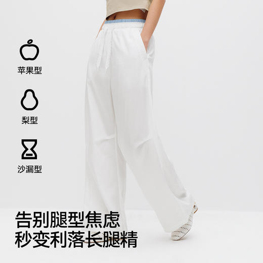 商场同款|森马休闲裤女夏季蕾丝拼色凉感宽松阔腿裤2026新款长裤 商品图3