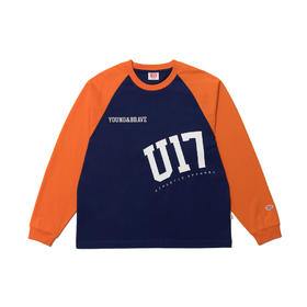 U17 17度印花撞色插肩长袖Tee 深蓝/橘色