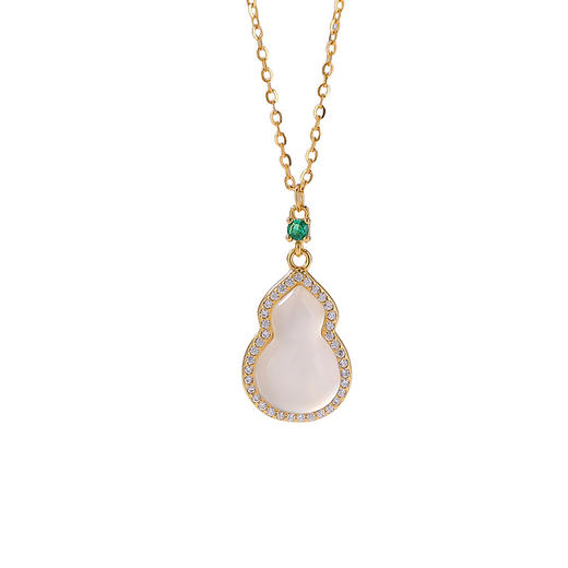 【福禄沉醉】S925纯银镀金白玉髓葫芦吊坠套链【CW-XL00492】 商品图4