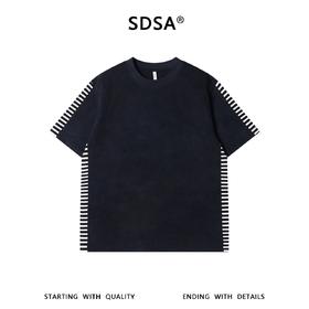 SDSA男装2026新款高贵轻奢美式复古侧边拼接圆领短袖T恤百搭时尚