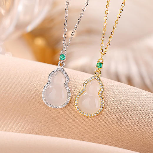 【福禄沉醉】S925纯银镀金白玉髓葫芦吊坠套链【CW-XL00492】 商品图2