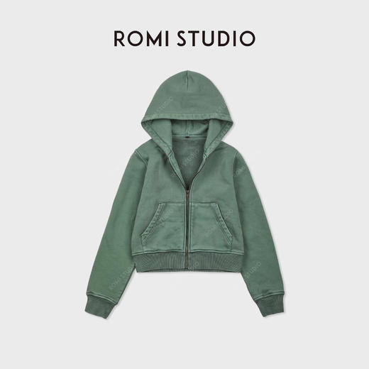 ROMI STUDIO阿苏特手工染全棉做旧洗水拉链连帽卫衣RWCAST5684 商品图0