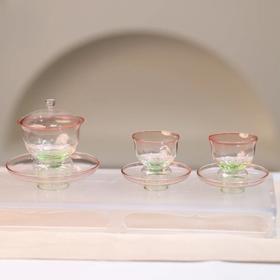 西泠有美堂·湖山雅集琉璃茶器套组 ， 手工吹制的通透琉璃，杯身精致山水纹