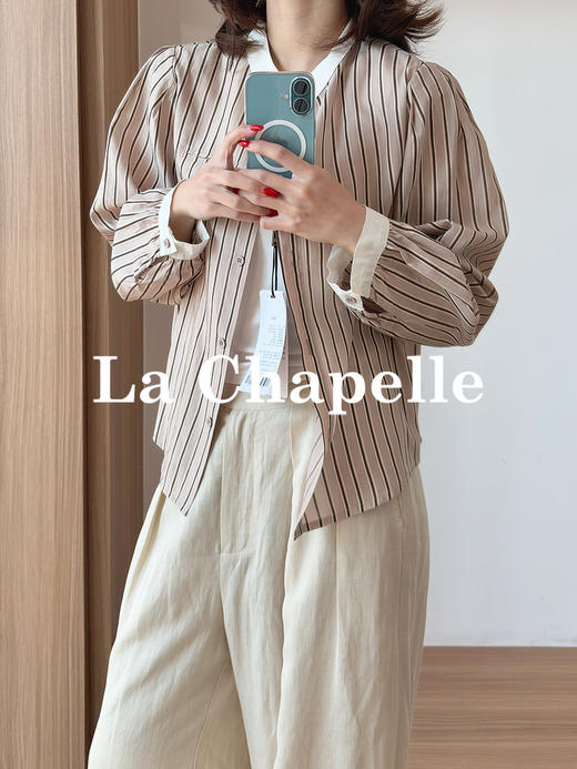 专柜实拍【莱赛尔！高品质】拉夏贝尔/La Chapelle法式撞色领气质慵懒感百搭衬衫极简通勤风上衣女 商品图4