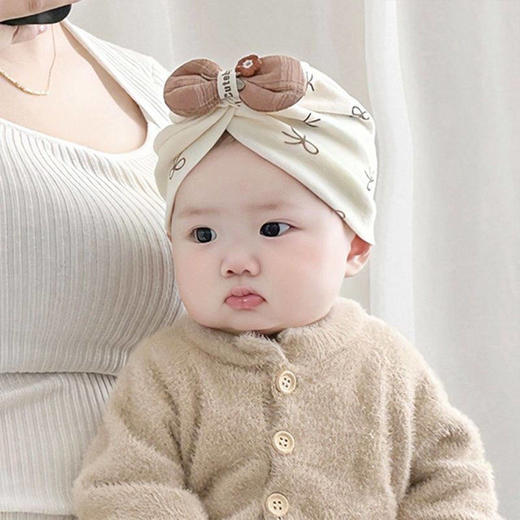 婴儿帽子春秋款小月龄胎帽新生婴幼儿头巾帽纯棉女宝宝护耳印度帽 商品图0