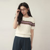 【严选】诗凡黎撞色条纹绞花针织衫2026春夏新款设计感软糯亲肤短袖上衣女7H2230471 商品缩略图3