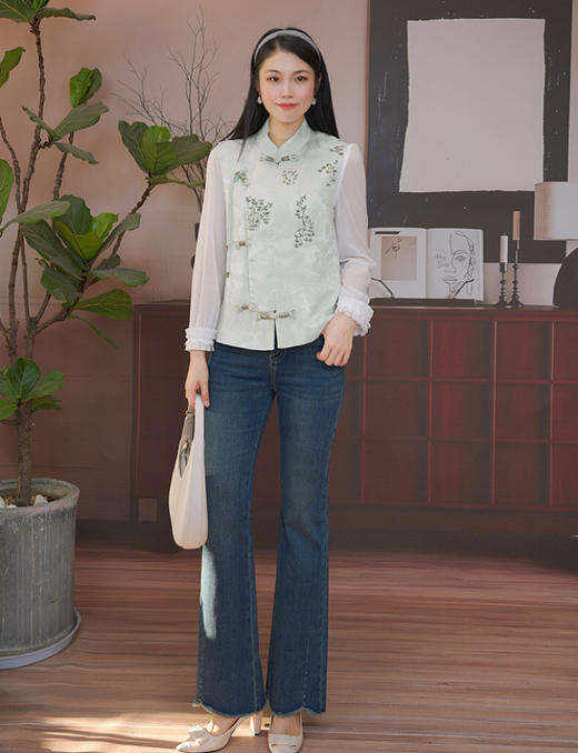 司歌重磅工艺国风马甲醋酸盯珠提花外套B93G5226 商品图1