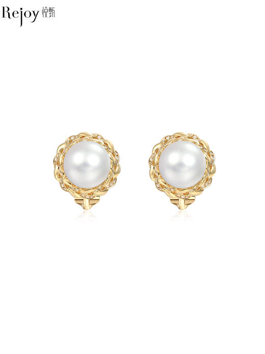 【天猫同款】悦甄18K金澳白珍珠钻石耳夹 香风澳白 商品图0