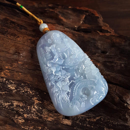 【天然正品】A货翡翠天然细腻糯冰种紫罗兰雕山水财神（招财纳福）平安无事牌翡翠吊坠项链71.2*43.9*10.7MM（皆取最大值）131125AH20 商品图3