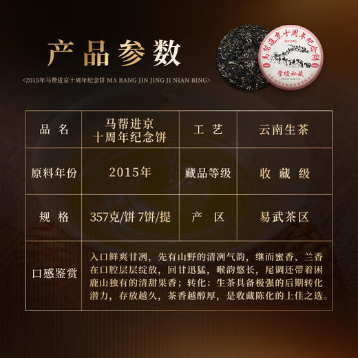 【最后3饼，即将售罄】【马帮进京十周年纪念饼】蜜甜蜜香兰香：2015年马帮进京纪念饼，早期掌柜应邀制作高端货！只有3件货！357克/饼 7饼/提 商品图1