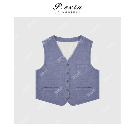 03-4潘依绣丁丁宠粉韩系撞色无袖V领马甲Q93105 商品图0